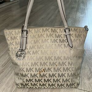 Michael Kors Metallic Gray Monogram Tote Bag Purse